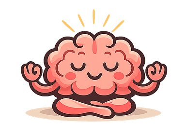 A small pink brain happily meditating