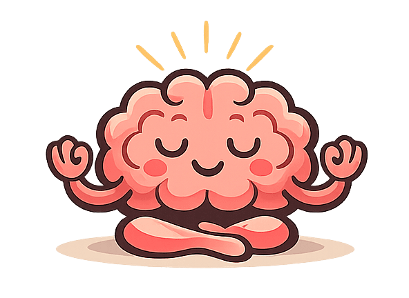 A small pink brain happily meditating